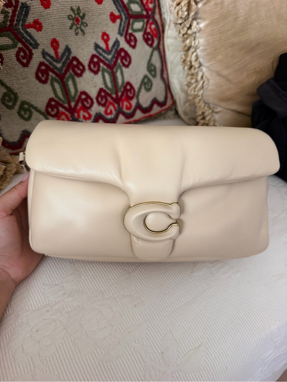 Coach Cream Leather Shoulder Bag with Gold 'C' Accent